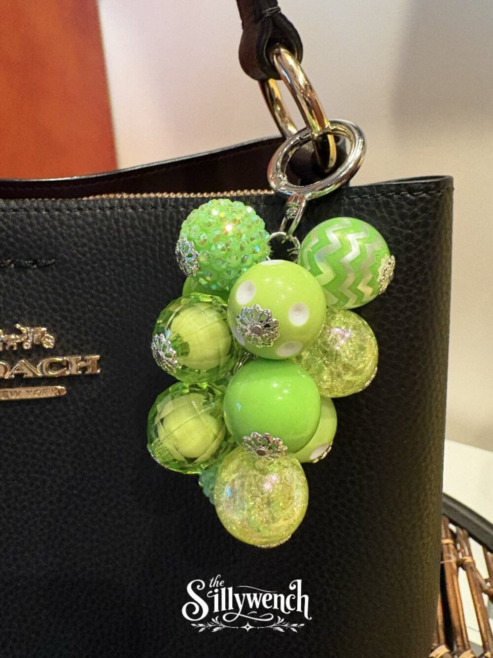 Green Apple Blossom Purse/Bag Charm, silver-toned
